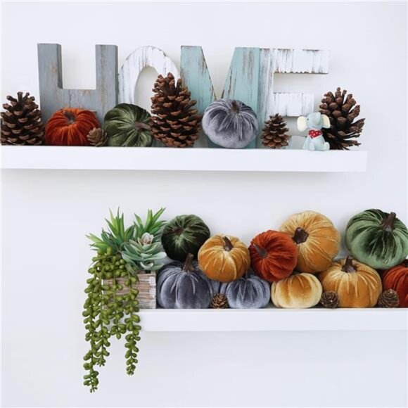 Fall Velvet Pumpkins Set 16 Assorted Rustic Thanksgiving Halloween Table Decor - Picture 7 of 8